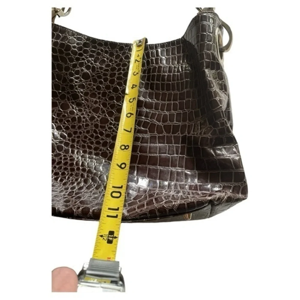 Braciano‎ Croc Embossed Faux Patent Hobo Shoulder Bag Purse Brown Large Glam